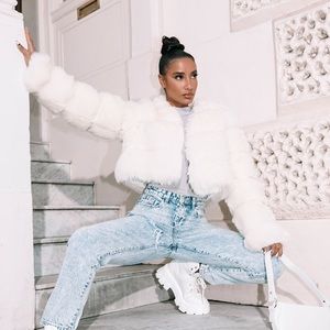 Cream Premium Cropped Faux Fur Bubble Coat